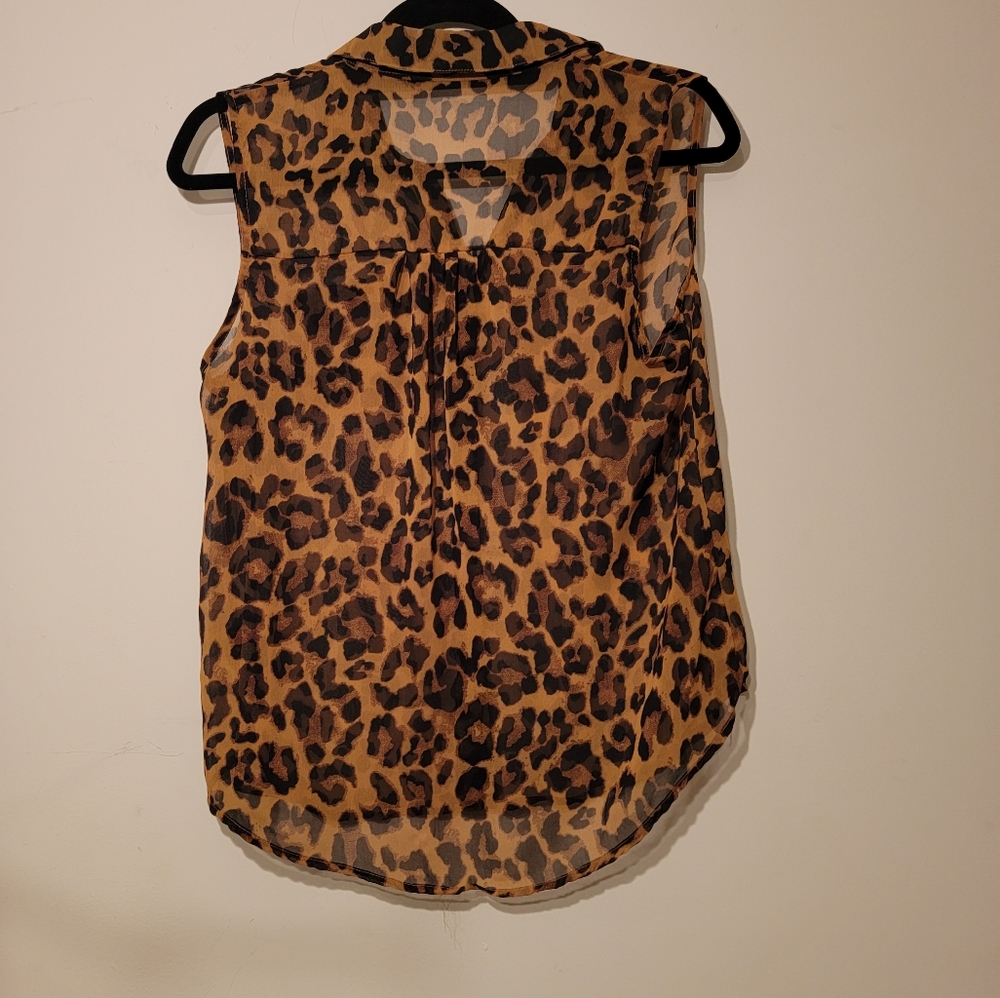 Sheer Leopard Print Sleeveless Button  Down Blouse ~ Medium